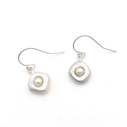 Silver Pearl Earrings White Diamond