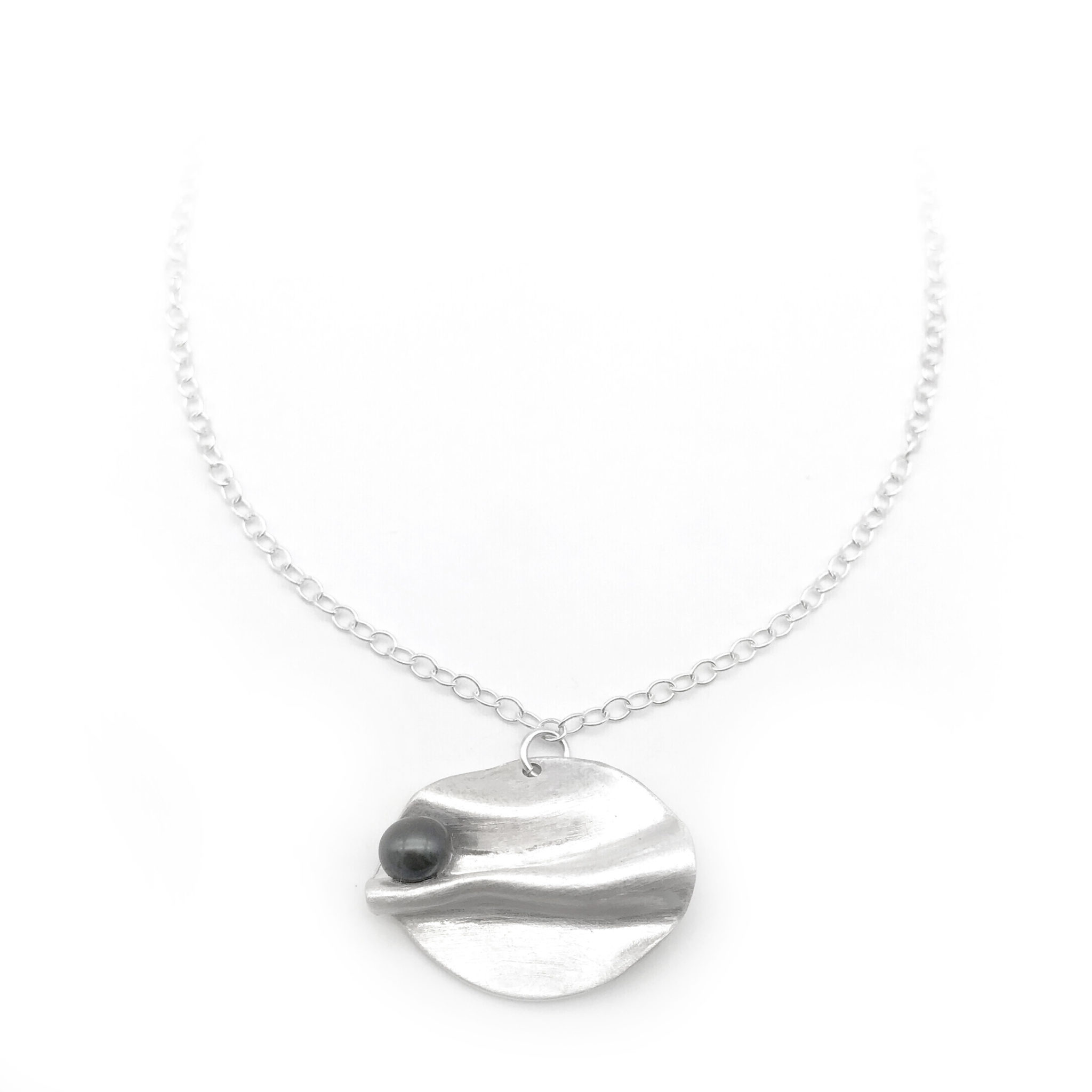 Silver Fold Form Pearl Necklace - Aries Artistic Jewelry