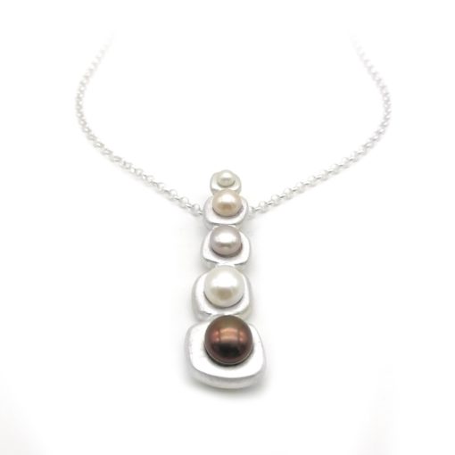 Waterfall Design Silver Pearl Necklace