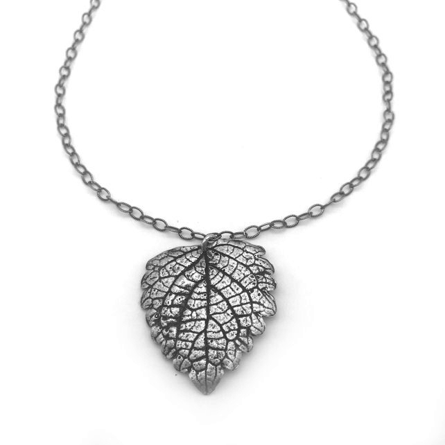 Nature Inspired Medium Fine Silver Leaf Necklace - Aries Artistic Jewelry