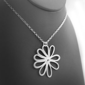 Fine Silver Large Flower Necklace on Display