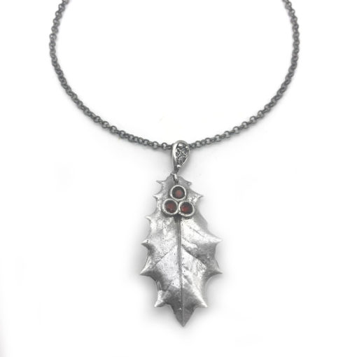 Fine Silver Holly Leaf Necklace - Aries Artistic Jewelry